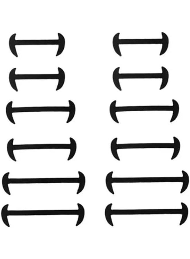 My souq store :1Set Unisex Leather Shoes No Tie Elastic Silicone Shoe Laces (Set of 12 Pieces, 3 Sizes) (Black) - Image 1